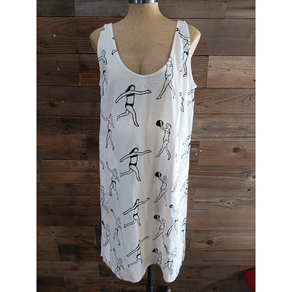 PO-EM The Demi Tank Sundress Sz. Lg. Cotton Villa Block Print Pockets Oversized